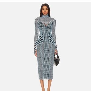 AFRM Blue and Black Patterned Midi Dress